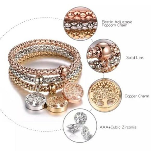 Gold Single Popcorn Chain Tree of life Bracelet - Picture 6 of 8